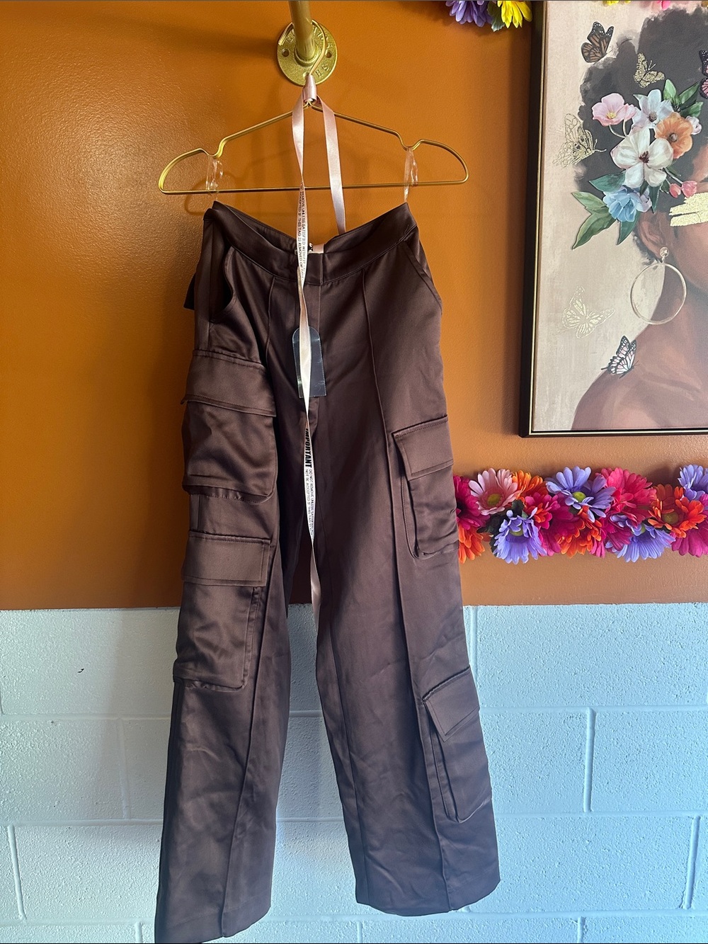 NWT House of CB Women’s Brown Cargo Wide-Leg Pants